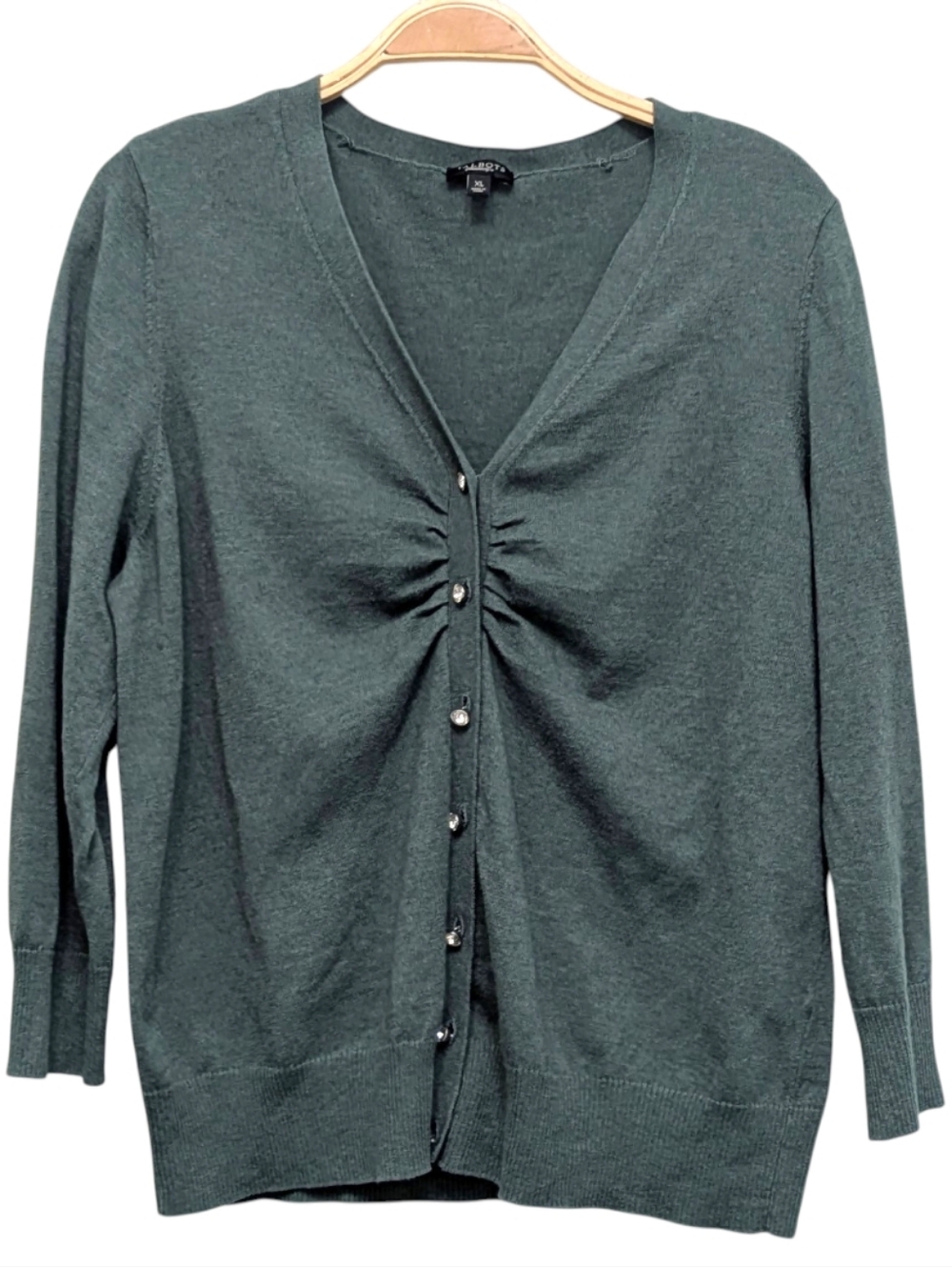 Talbots Green Wool Blend Shiny Rhinestone Button Cardigan XL